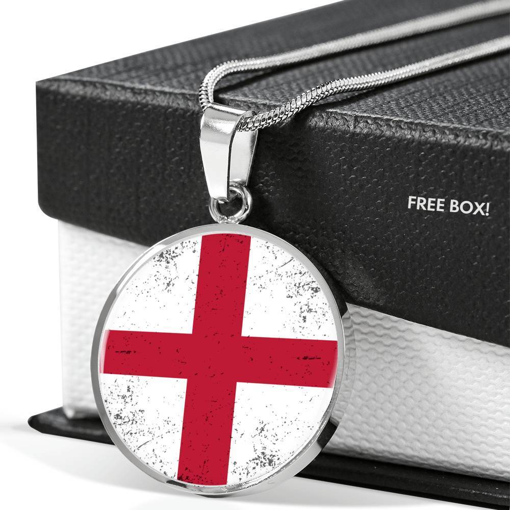 England Flag Necklace Flag Of England Stainless Steel or 18k Gold Circle Pendant 18-22" - Express Your Love Gifts