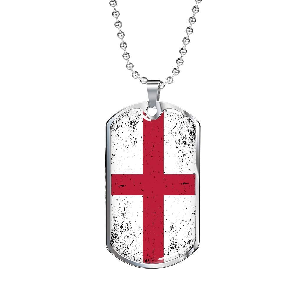 England Flag Necklace Flag Of England Stainless Steel or 18k Gold Dog Tag 24" - Express Your Love Gifts