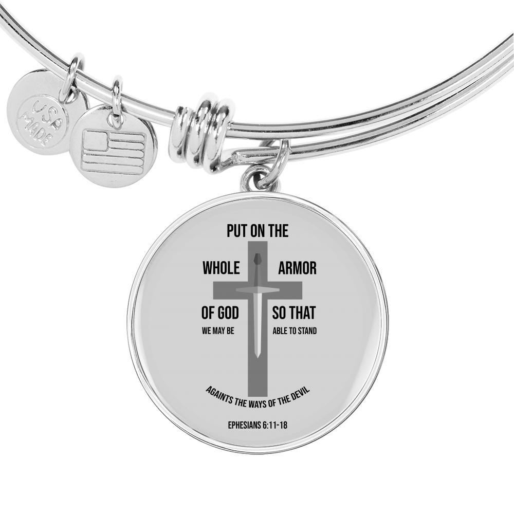 Ephesians 6:11-18 Christian Verse Gift Ephesians Stainless Steel or 18k Gold Circle Bangle Bracelet - Express Your Love Gifts