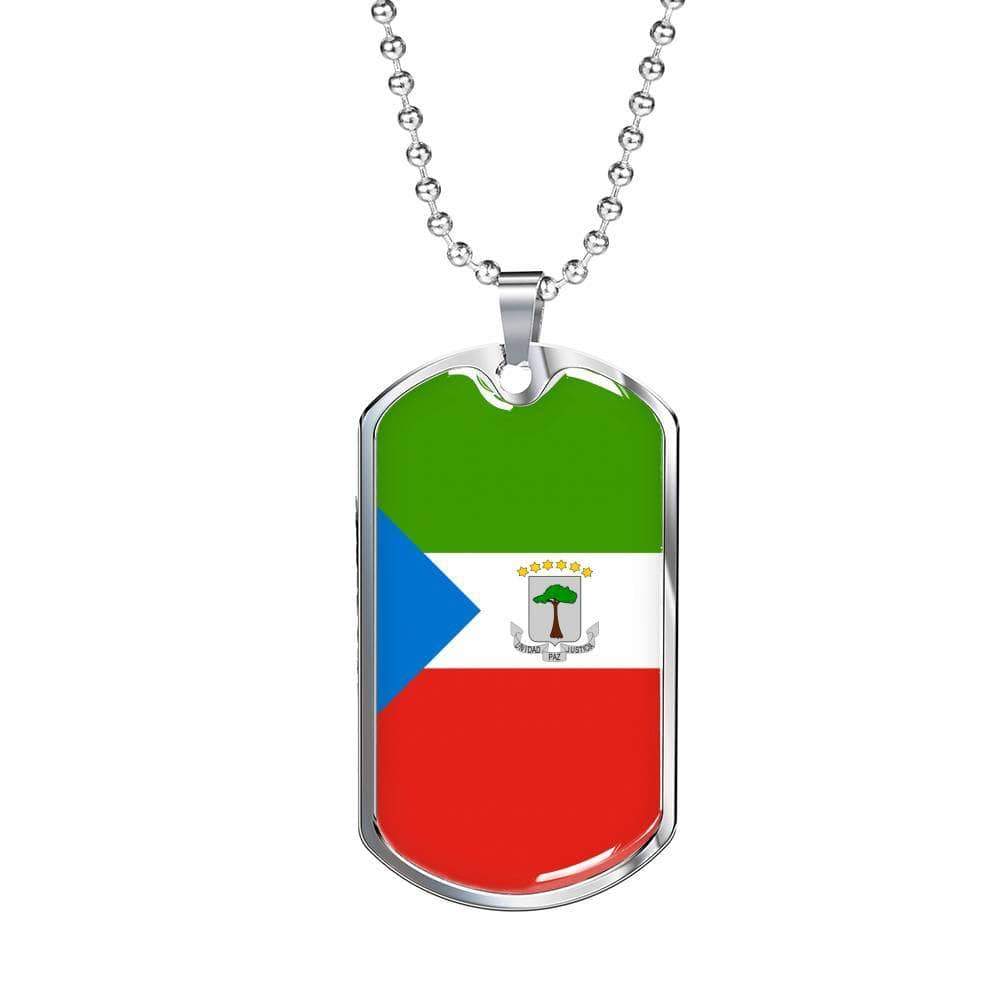 Equatorial Guinea Flag Necklace Equatorial Guinea Flag Stainless Steel or 18k Gold Dog Tag 24" - Express Your Love Gifts