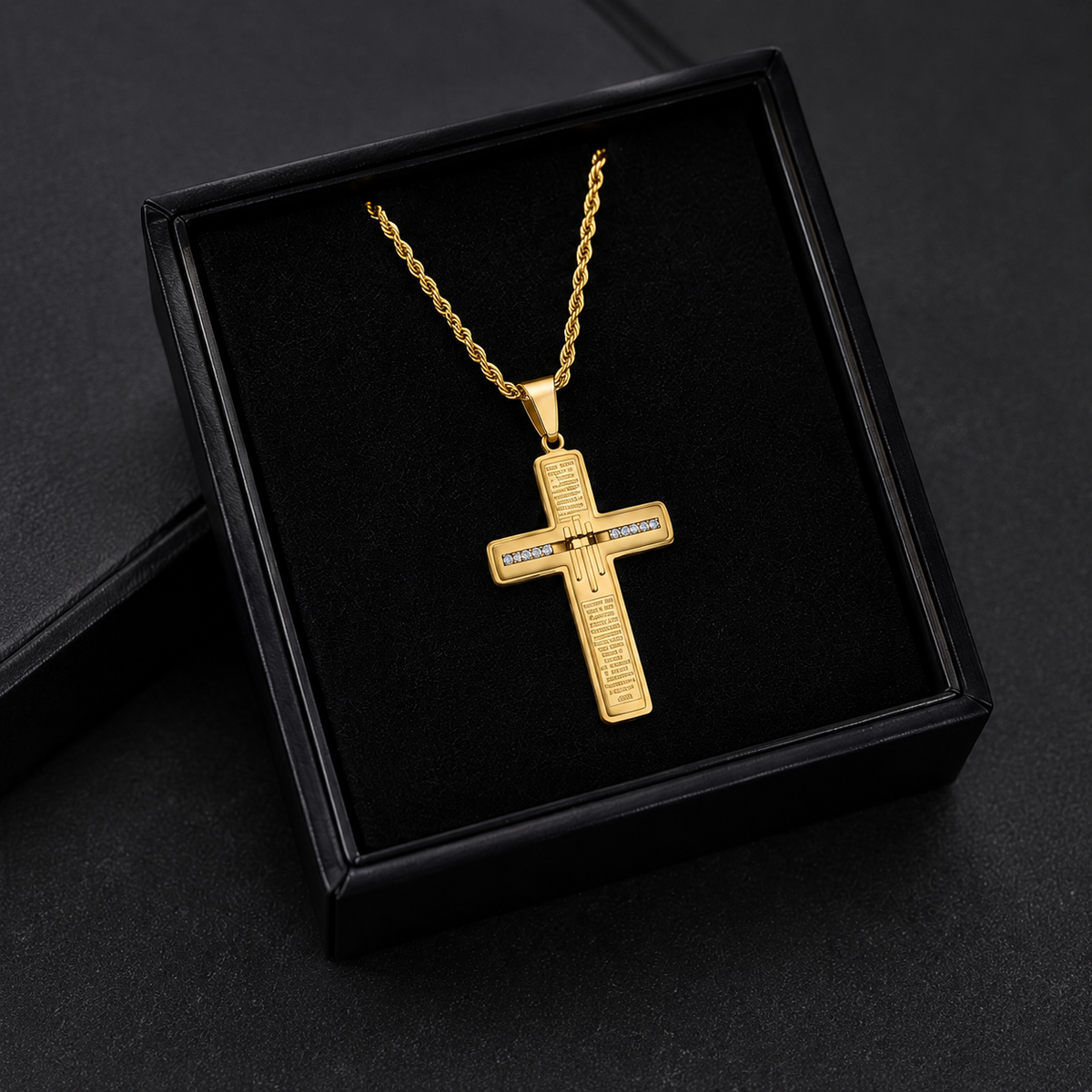 Lords Prayer Men's Cross Pendant 18K Gold Plated 24" Chain-Express Your Love Gifts
