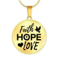 Faith Hope Love Corinthians Circle Necklace Stainless Steel or 18k Gold 18-22"-Express Your Love Gifts