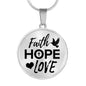 Faith Hope Love Corinthians Circle Necklace Stainless Steel or 18k Gold 18-22"-Express Your Love Gifts