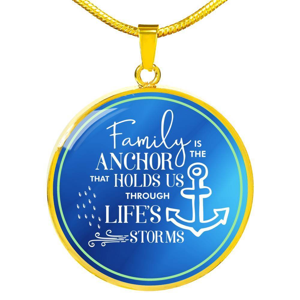 Family Is The Anchor Necklace Stainless Steel or 18k Gold Dog Tag 24" Chain-Express Your Love Gifts