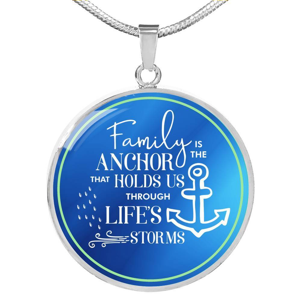 Family Is The Anchor Necklace Stainless Steel or 18k Gold Dog Tag 24" Chain-Express Your Love Gifts