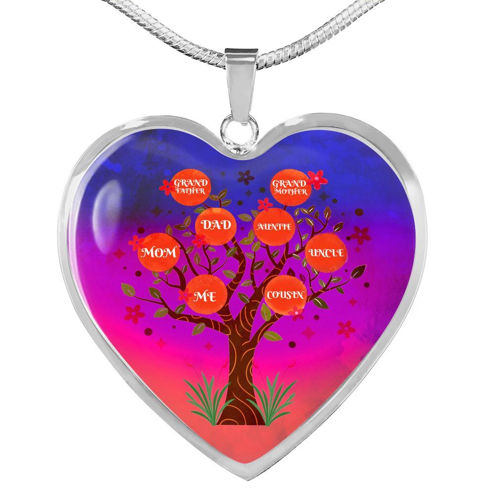 Family Tree Necklace Stainless Steel or 18k Gold Heart Pendant 18-22" - Express Your Love Gifts