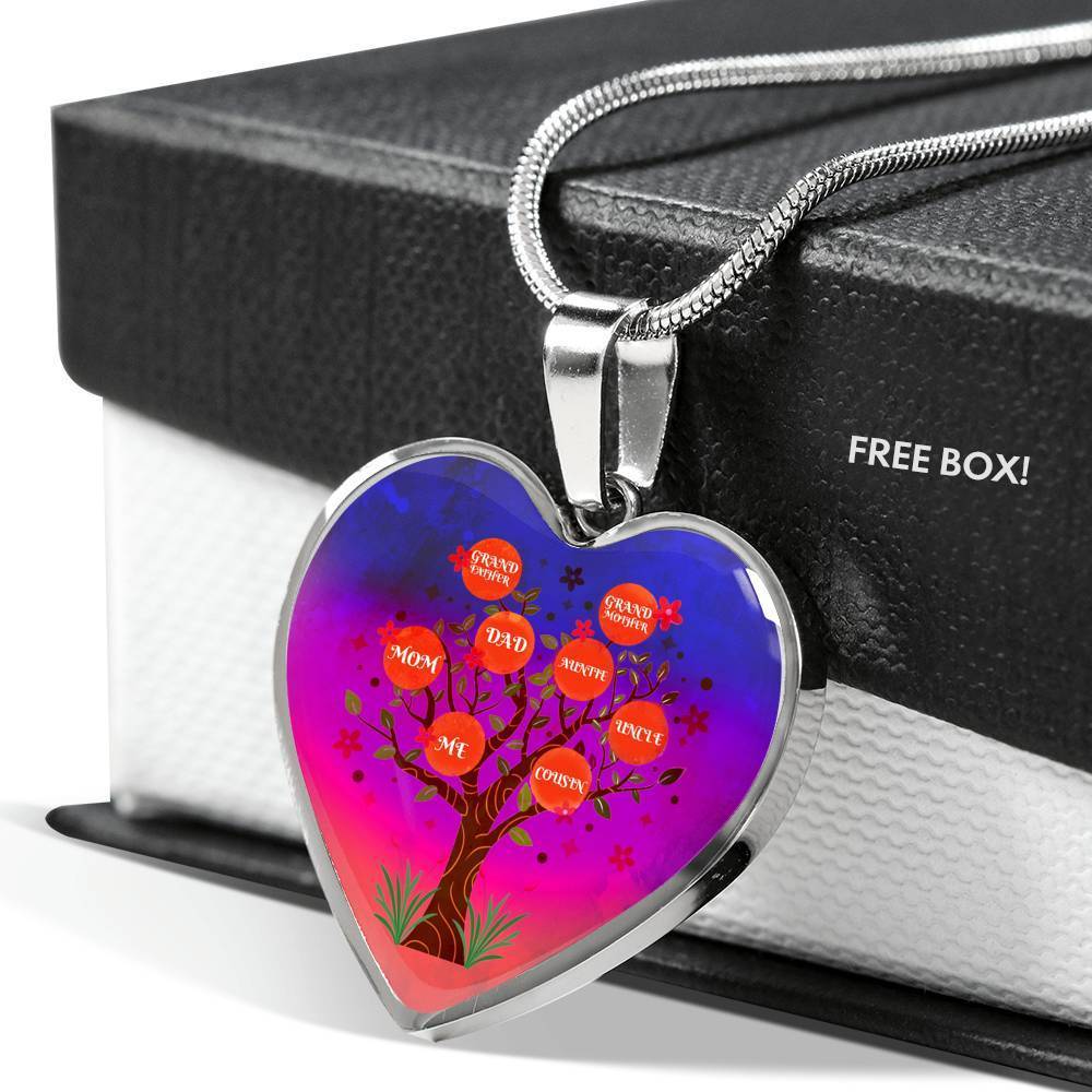 Family Tree Necklace Stainless Steel or 18k Gold Heart Pendant 18-22" - Express Your Love Gifts