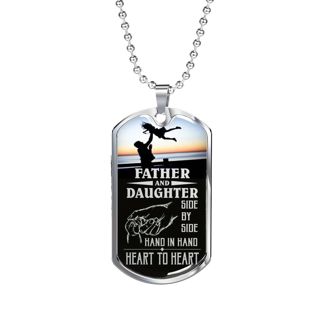 Father And Daughter Dad Dog Tag Stainless Steel or 18k Gold 24" Chain Gift For Dad - Express Your Love Gifts