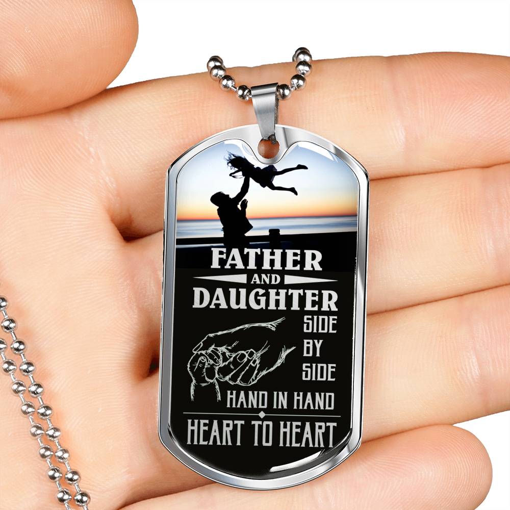 Father And Daughter Dad Dog Tag Stainless Steel or 18k Gold 24" Chain Gift For Dad - Express Your Love Gifts