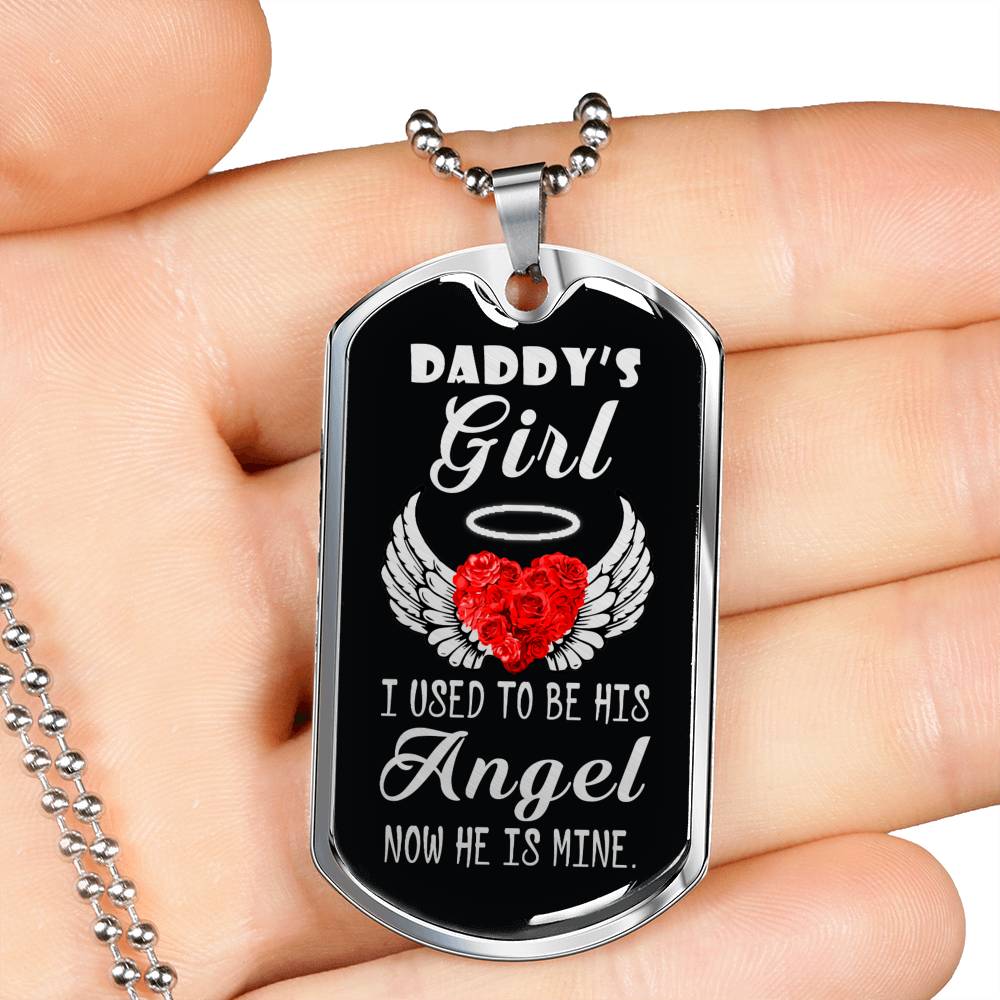 Father Memorial Remembrance Dog Tag Stainless Steel or 18k Gold 24" Chain - Express Your Love Gifts