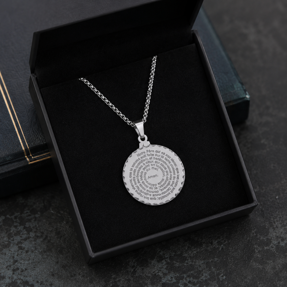 Men's Notre Pere Prayer Pendant Stainless Steel 24" Chain-Express Your Love Gifts