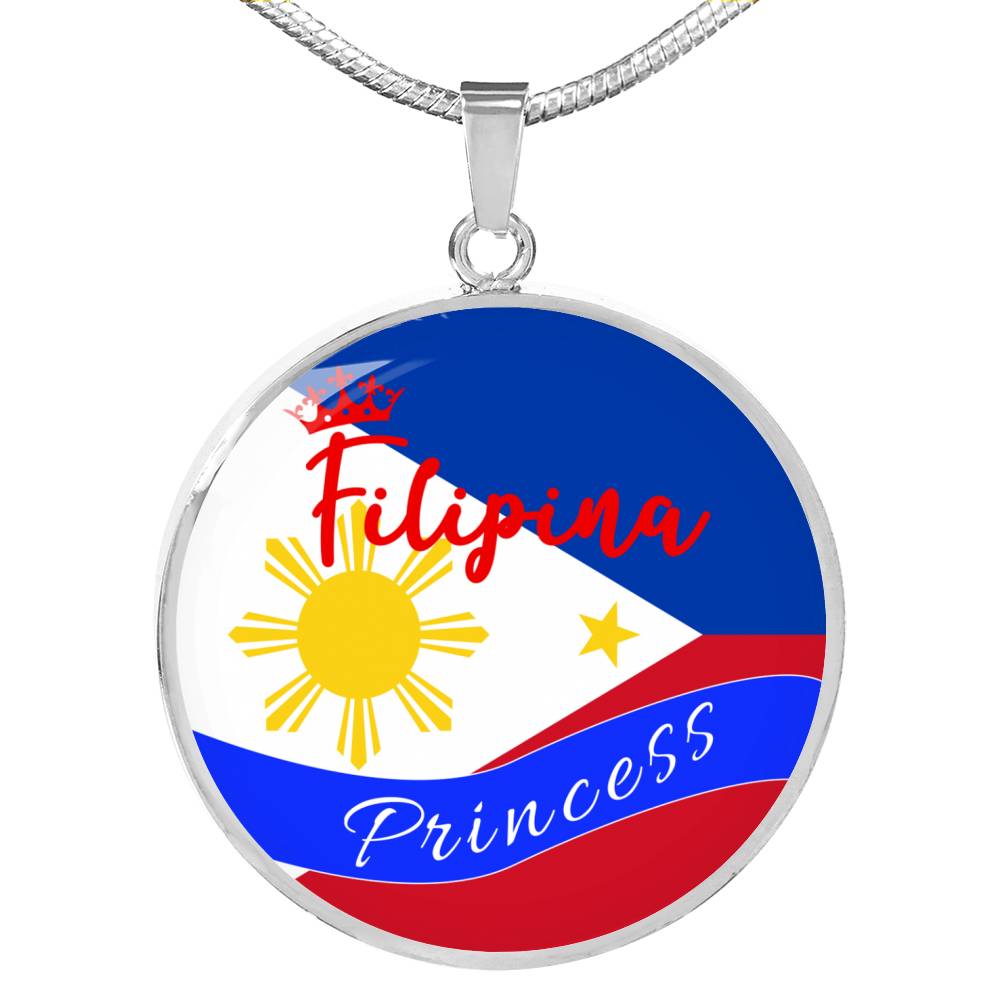 Filipina Princess Circle Pendant Necklace Stainless Steel or 18k Gold 18-22" - Express Your Love Gifts