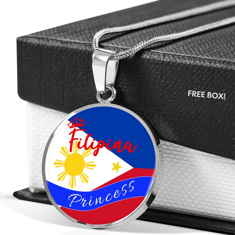 Filipina Princess Circle Pendant Necklace Stainless Steel or 18k Gold 18-22" - Express Your Love Gifts