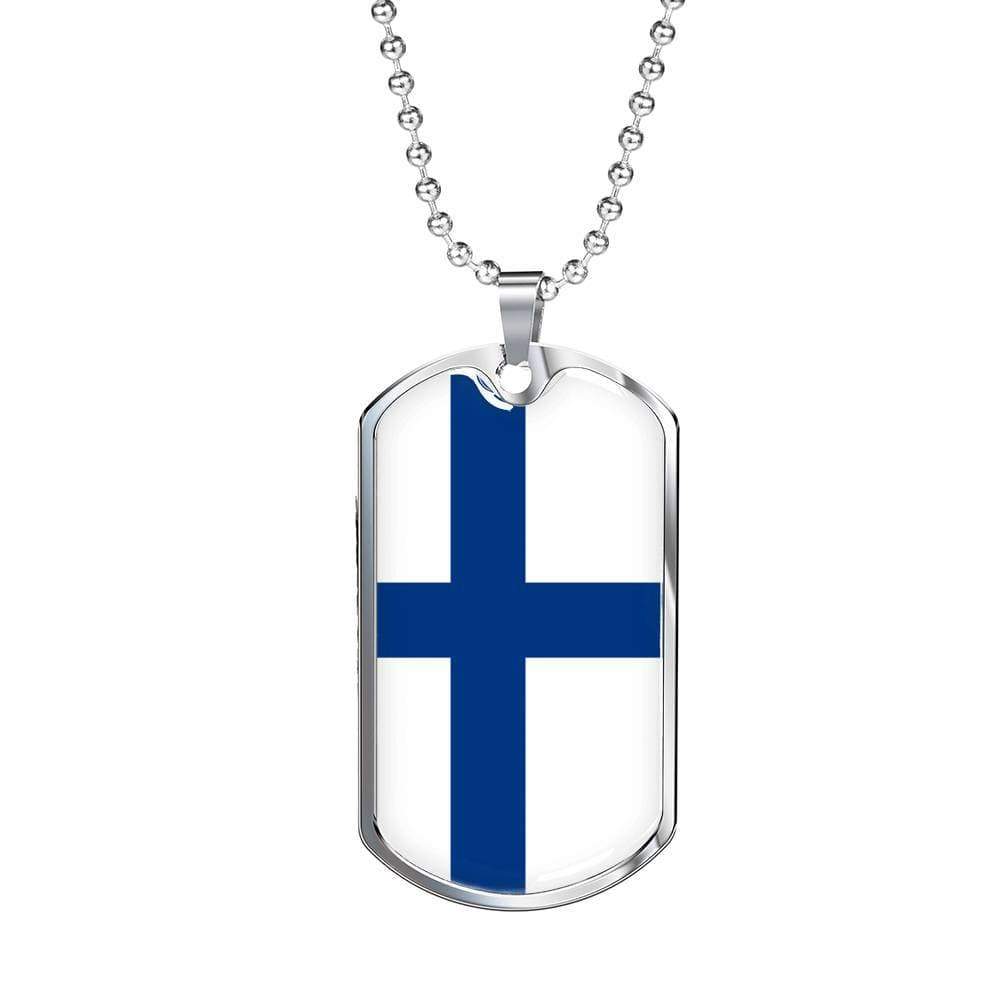 Finland Flag Necklace Finland Flag Stainless Steel or 18k Gold Dog Tag 24" - Express Your Love Gifts