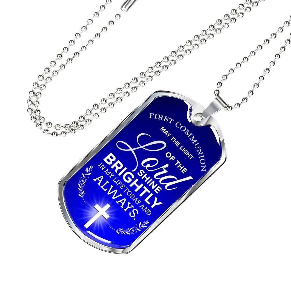 First Holy Communion Necklace Stainless Steel or 18k Gold Dog Tag 24" Chain-Express Your Love Gifts