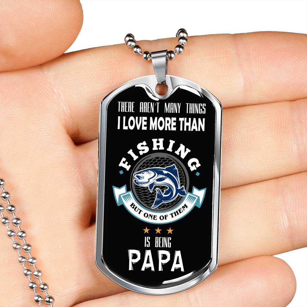 Fishing Papadog Tag Stainless Steel or 18k Gold 24" Chain Gift For Fishing Dad - Express Your Love Gifts