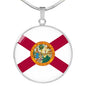 Florida State Flag Necklace Stainless Steel or 18k Gold Circle Pendant 18-22" - Express Your Love Gifts