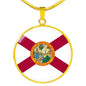 Florida State Flag Necklace Stainless Steel or 18k Gold Circle Pendant 18-22" - Express Your Love Gifts