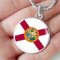 Florida State Flag Necklace Stainless Steel or 18k Gold Circle Pendant 18-22" - Express Your Love Gifts