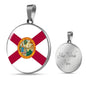 Florida State Flag Necklace Stainless Steel or 18k Gold Circle Pendant 18-22" - Express Your Love Gifts