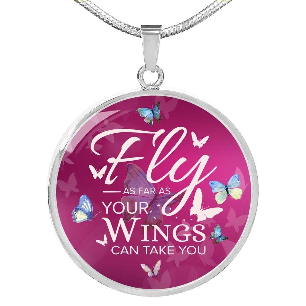 Fly As Far As Your Wings Can Take You Butterflies Circle Necklace Stainless Steel or 18k Gold 18-22" - Express Your Love Gifts