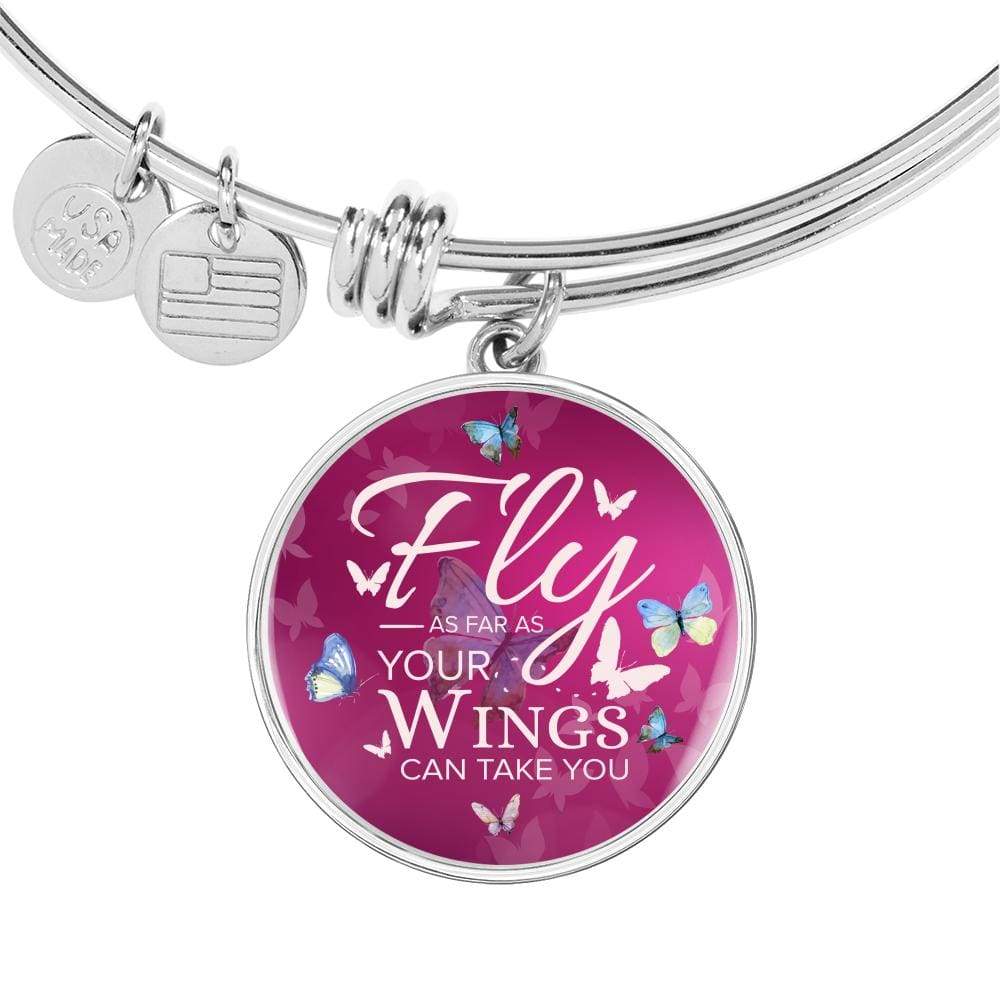 Fly As Far As Your Wings Can Take You Butterflies Stainless Steel or 18k Gold Bangle Bracelet - Express Your Love Gifts