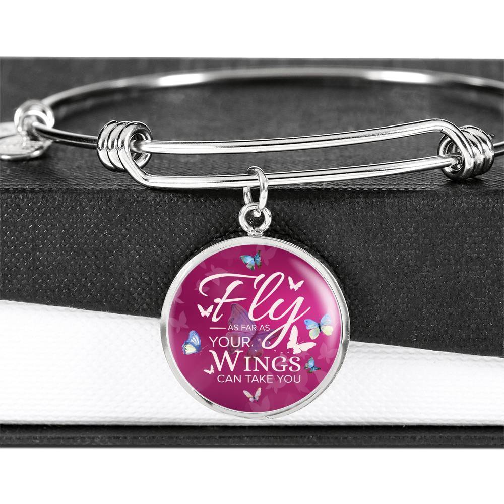 Fly As Far As Your Wings Can Take You Butterflies Stainless Steel or 18k Gold Bangle Bracelet - Express Your Love Gifts