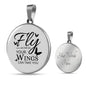 Fly As Far As Your Wings Can Take You Circle Necklace Stainless Steel or 18k Gold 18-22" - Express Your Love Gifts