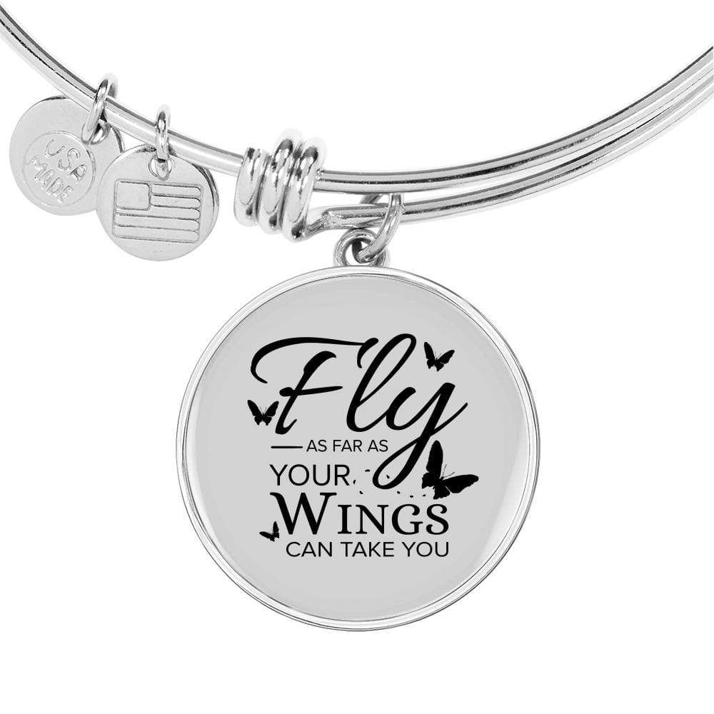 Fly As Far As Your Wings Can Take You Stainless Steel or 18k Gold Circle Bangle Bracelet - Express Your Love Gifts