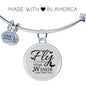 Fly As Far As Your Wings Can Take You Stainless Steel or 18k Gold Circle Bangle Bracelet - Express Your Love Gifts