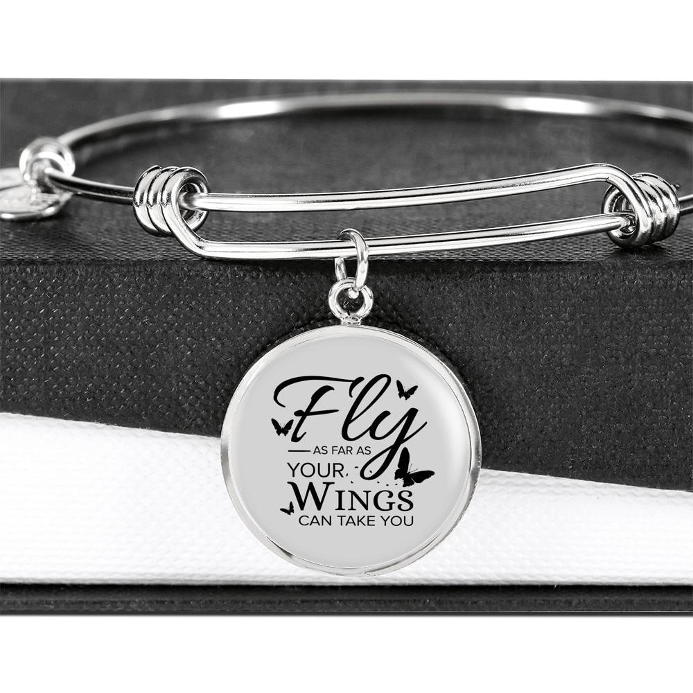 Fly As Far As Your Wings Can Take You Stainless Steel or 18k Gold Circle Bangle Bracelet - Express Your Love Gifts