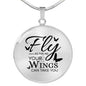 Fly As Far As Your Wings Can Take You Transparent Circle Necklace Stainless Steel or 18k Gold 18-22" - Express Your Love Gifts