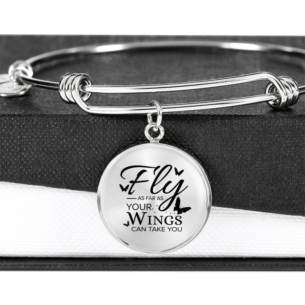 Fly As Far As Your Wings Can Take You Transparent Stainless Steel or 18k Gold Circle Bangle Bracelet - Express Your Love Gifts