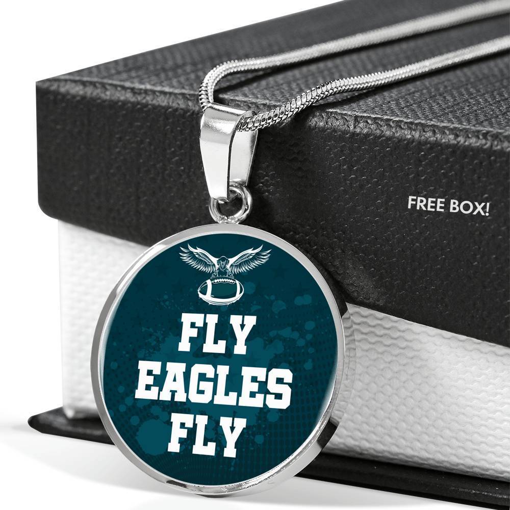 Fly Eagles Fly Circle Necklace Stainless Steel or 18k Gold 18-22" - Express Your Love Gifts