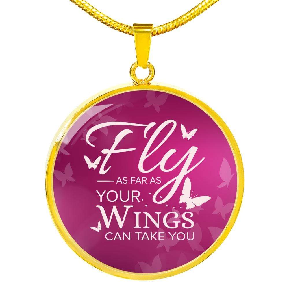 Fly Inspirational Gift Circle Necklace Stainless Steel or 18k Gold 18-22" - Express Your Love Gifts
