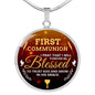 Forever Be Blessed First Communion Necklace Stainless Steel or 18k Gold Heart Pendant 18-22" - Express Your Love Gifts