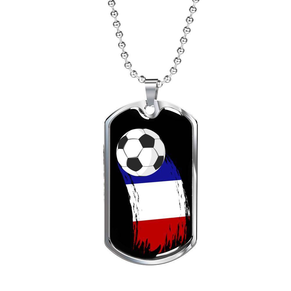 France Flag And Futbol/Soccer Necklace Stainless Steel or 18k Gold Dog Tag 24" Chain-Express Your Love Gifts