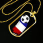 France Flag And Futbol/Soccer Necklace Stainless Steel or 18k Gold Dog Tag 24" Chain-Express Your Love Gifts