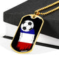 France Flag And Futbol/Soccer Necklace Stainless Steel or 18k Gold Dog Tag 24" Chain-Express Your Love Gifts