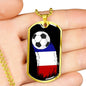 France Flag And Futbol/Soccer Necklace Stainless Steel or 18k Gold Dog Tag 24" Chain-Express Your Love Gifts