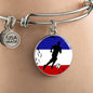 France Flag And Futbol/Soccer Stainless Steel or 18k Gold Circle Bangle Bracelet - Express Your Love Gifts
