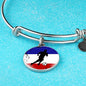 France Flag And Futbol/Soccer Stainless Steel or 18k Gold Circle Bangle Bracelet - Express Your Love Gifts