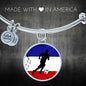 France Flag And Futbol/Soccer Stainless Steel or 18k Gold Circle Bangle Bracelet - Express Your Love Gifts