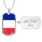France Flag Necklace France Flag Stainless Steel or 18k Gold Dog Tag 24" - Express Your Love Gifts