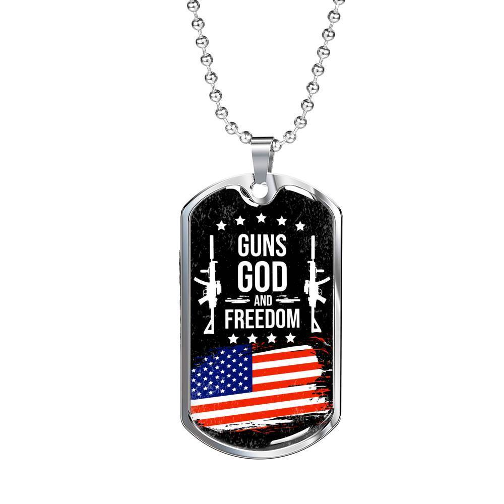 Freedom 2Nd Amendment Dog Tag Stainless Steel or 18k Gold Dog Tag 24" Chain-Express Your Love Gifts