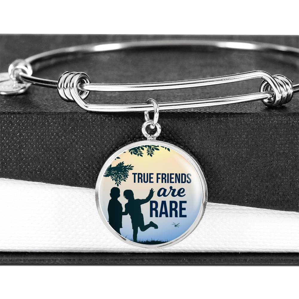 Friend Message True Friends Are Rare Circle Bangle Bracelet Stainless Steel or 18k Gold" - Express Your Love Gifts
