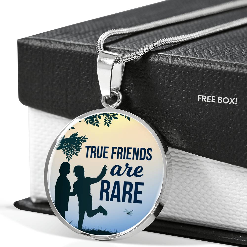 Friend Message True Friends Are Rare Circle Necklace Stainless Steel or 18k Gold 18-22" - Express Your Love Gifts