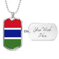 Gambia Flag Necklace Gambia Flag Stainless Steel or 18k Gold Dog Tag 24" - Express Your Love Gifts