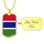 Gambia Flag Necklace Gambia Flag Stainless Steel or 18k Gold Dog Tag 24" - Express Your Love Gifts