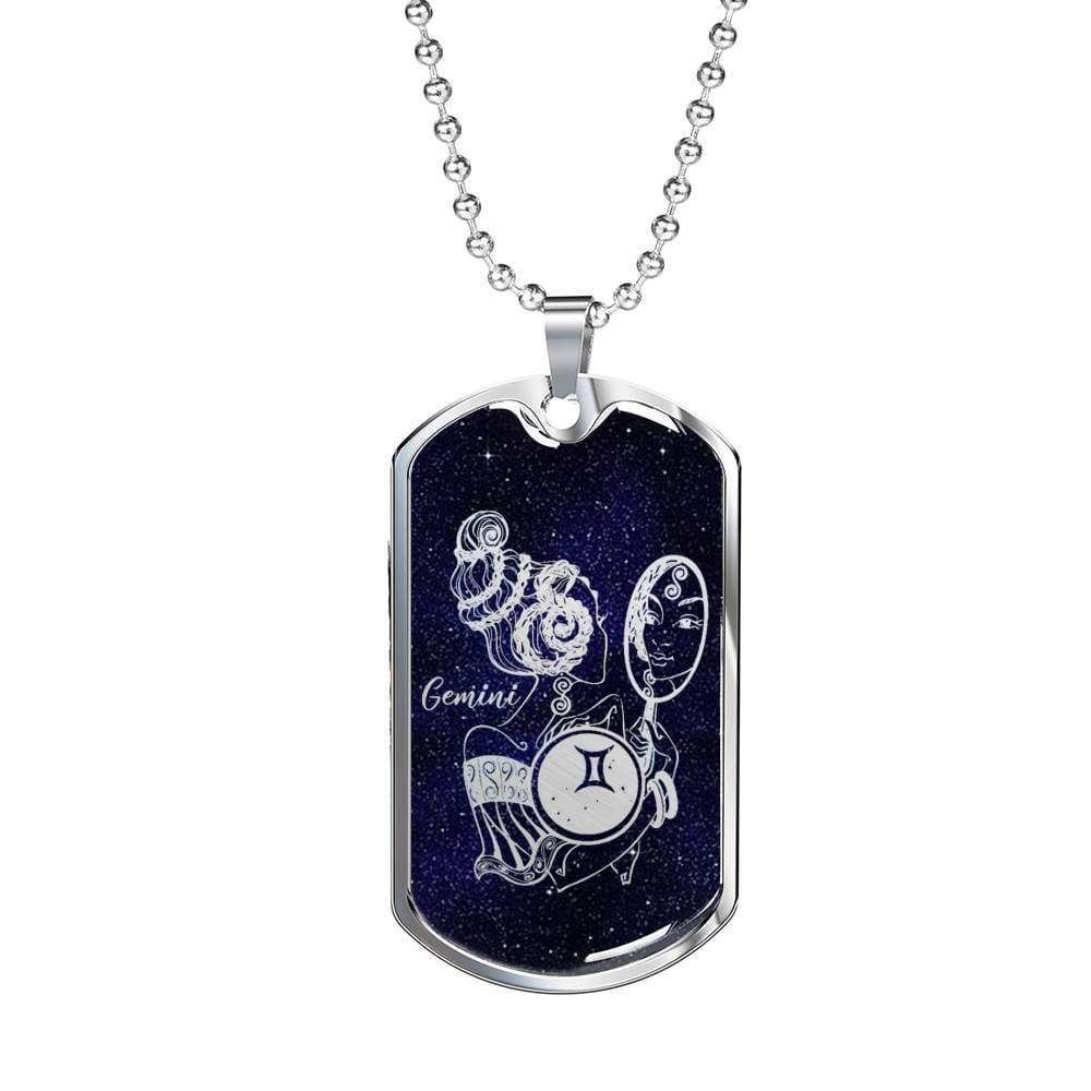 Gemini Necklace Constellation Night Sky. Stainless Steel or 18k Gold Dog Tag W 24" - Express Your Love Gifts